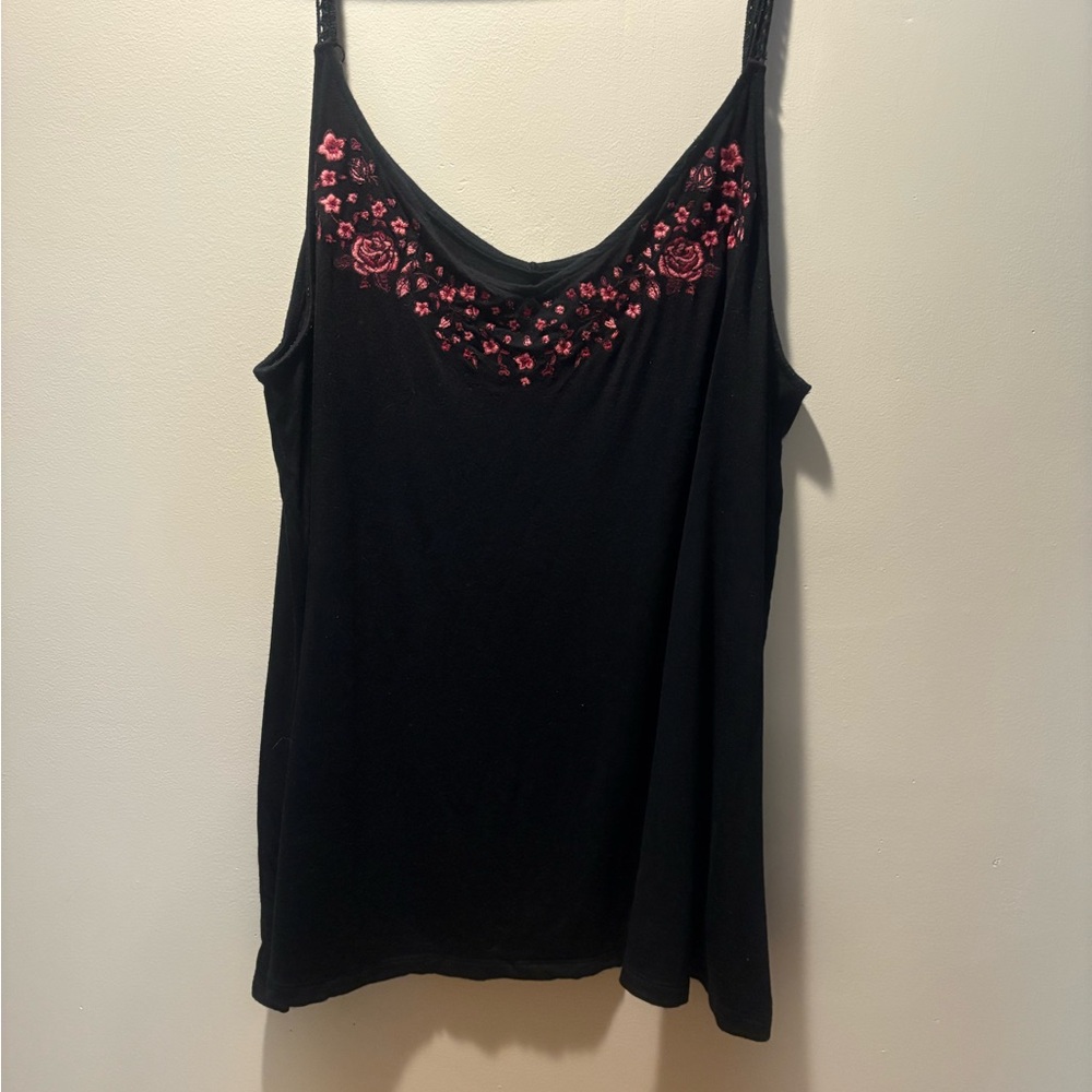 Torrid Black Camisole with Pink Floral Embroidery